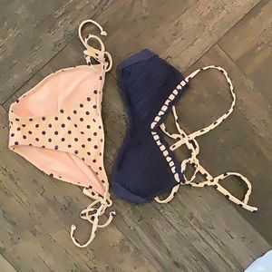 Xhilaration girls bikini with navy blue knitted top and pink polka dot bottom